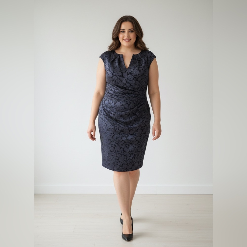 Adrianna Papell Navy Floral Dress - Picture 2 of 12